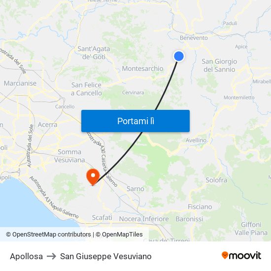 Apollosa to San Giuseppe Vesuviano map