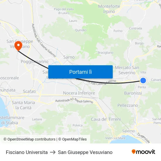 Fisciano Universita to San Giuseppe Vesuviano map