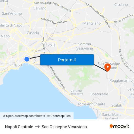 Napoli Centrale to San Giuseppe Vesuviano map