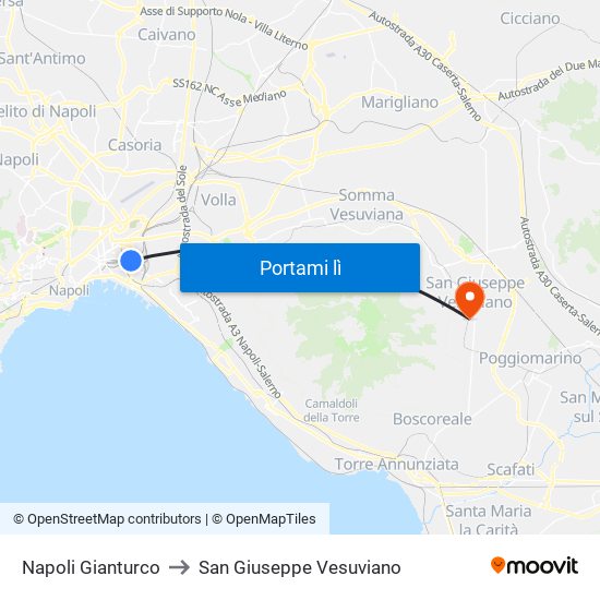 Napoli Gianturco to San Giuseppe Vesuviano map
