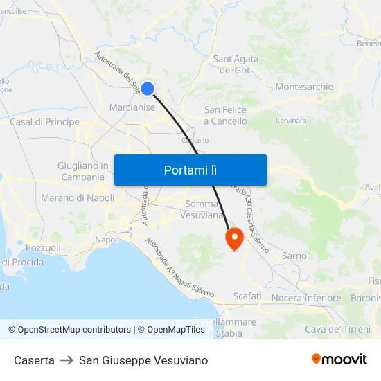 Caserta to San Giuseppe Vesuviano map
