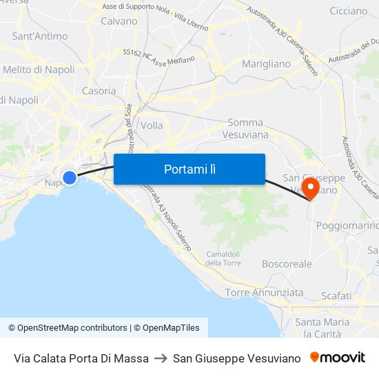Via Calata Porta Di Massa to San Giuseppe Vesuviano map