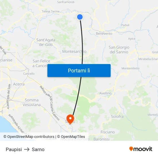 Paupisi to Sarno map