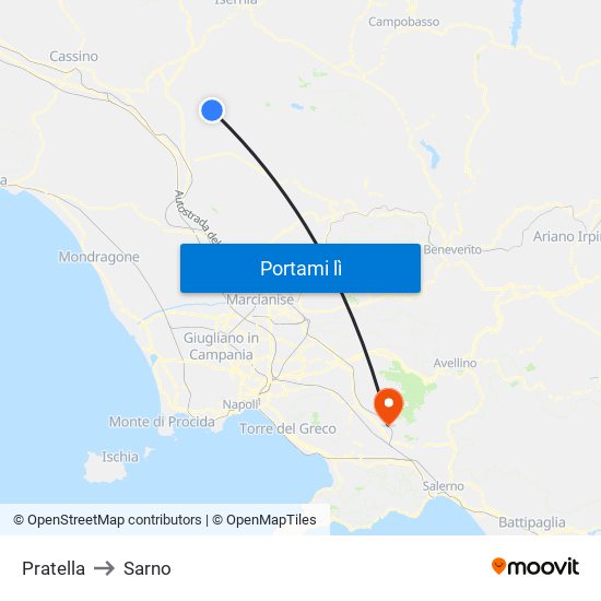 Pratella to Sarno map