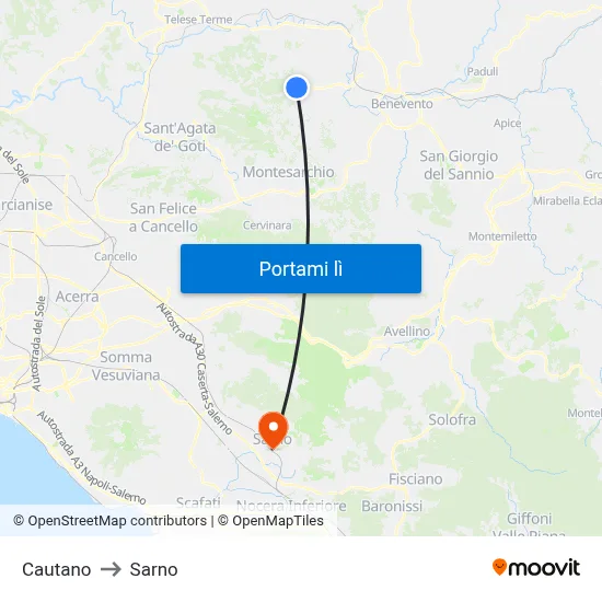 Cautano to Sarno map