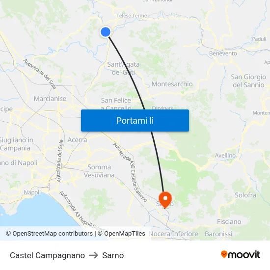 Castel Campagnano to Sarno map