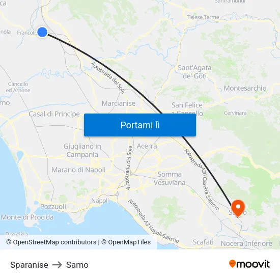 Sparanise to Sarno map