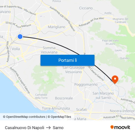 Casalnuovo Di Napoli to Sarno map