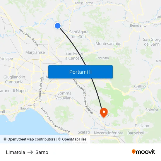 Limatola to Sarno map