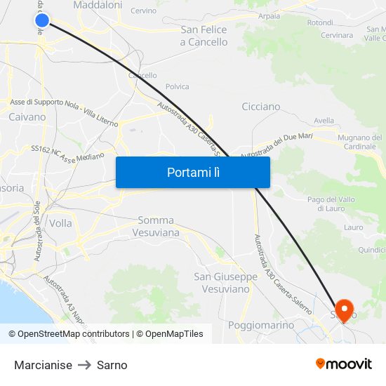 Marcianise to Sarno map