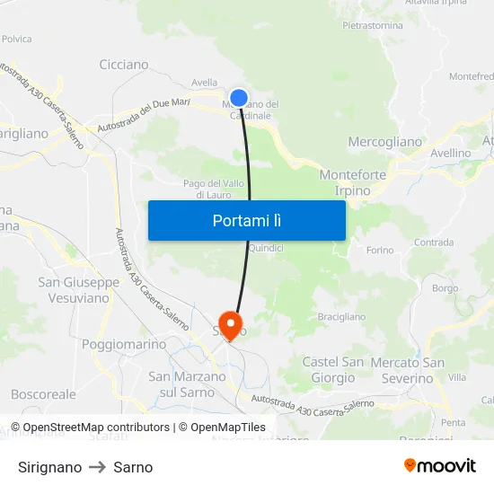 Sirignano to Sarno map