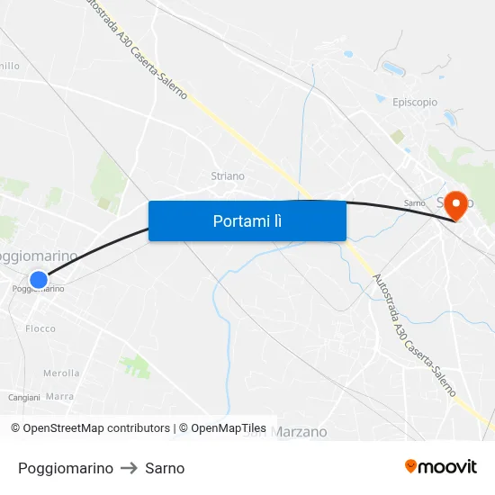 Poggiomarino to Sarno map