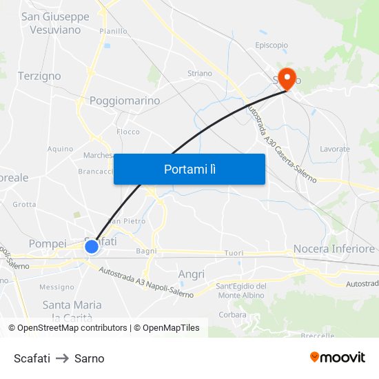 Scafati to Sarno map