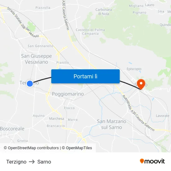 Terzigno to Sarno map