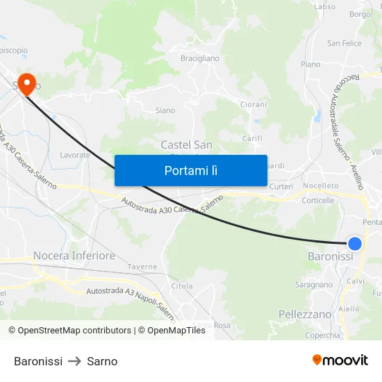 Baronissi to Sarno map