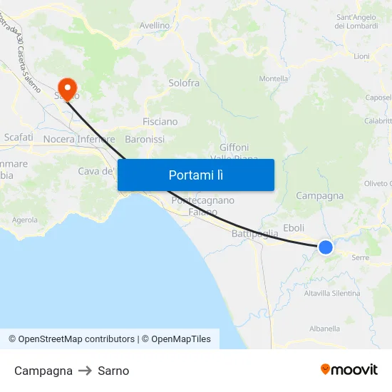 Campagna to Sarno map
