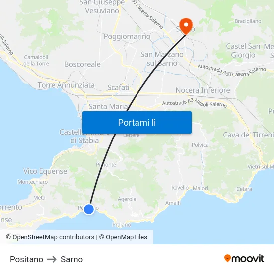 Positano to Sarno map