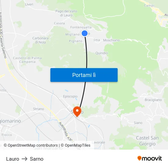 Lauro to Sarno map