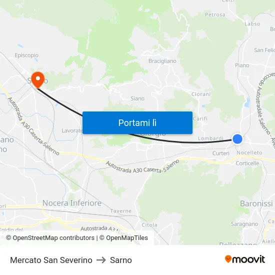 Mercato San Severino to Sarno map