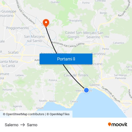 Salerno to Sarno map