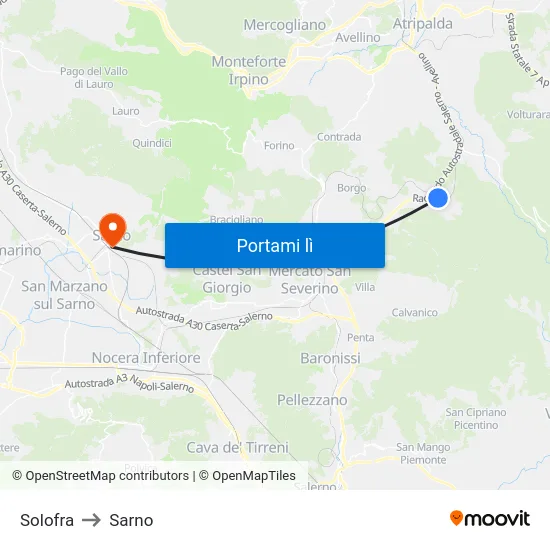 Solofra to Sarno map