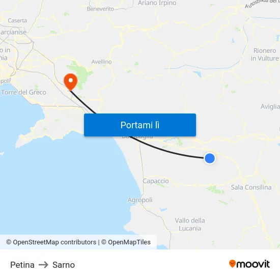 Petina to Sarno map