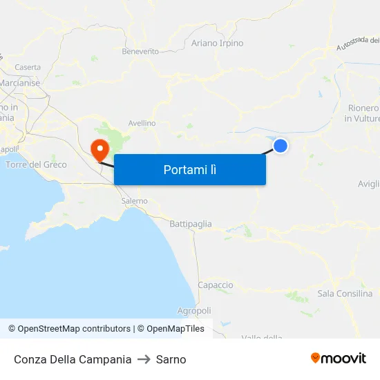 Conza Della Campania to Sarno map