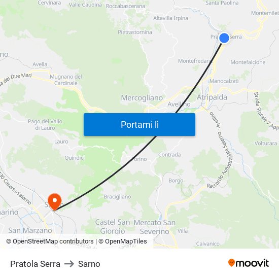 Pratola Serra to Sarno map