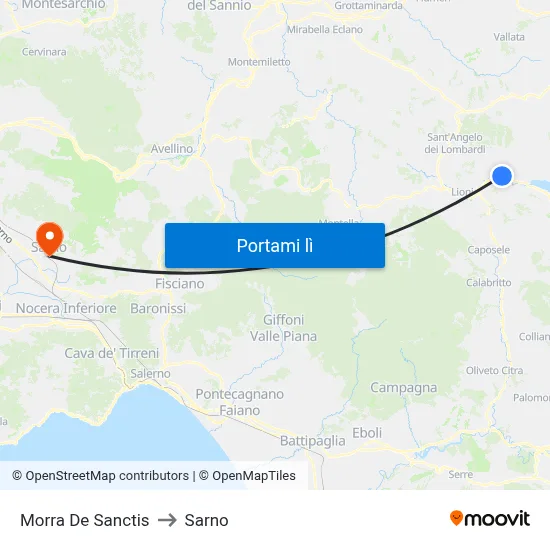 Morra De Sanctis to Sarno map