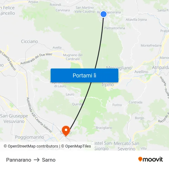 Pannarano to Sarno map