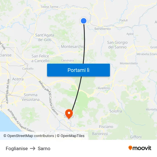 Foglianise to Sarno map