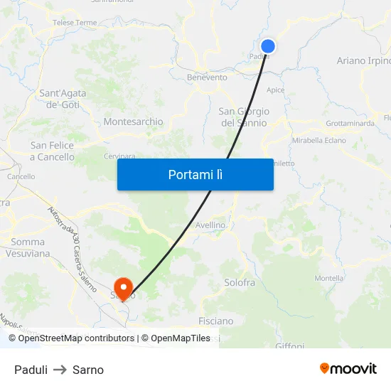 Paduli to Sarno map