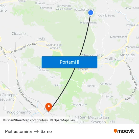 Pietrastornina to Sarno map