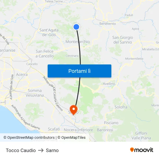 Tocco Caudio to Sarno map
