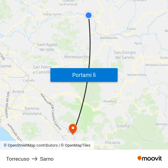 Torrecuso to Sarno map