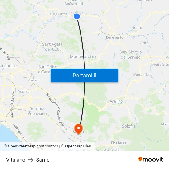 Vitulano to Sarno map