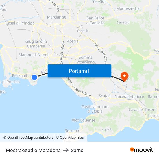 Mostra-Stadio Maradona to Sarno map