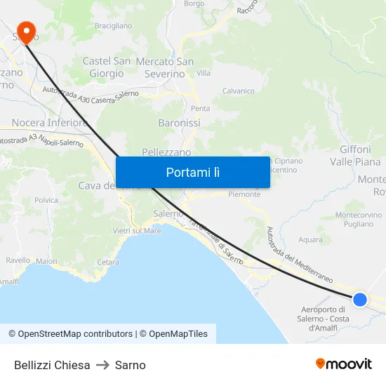 Bellizzi Chiesa to Sarno map