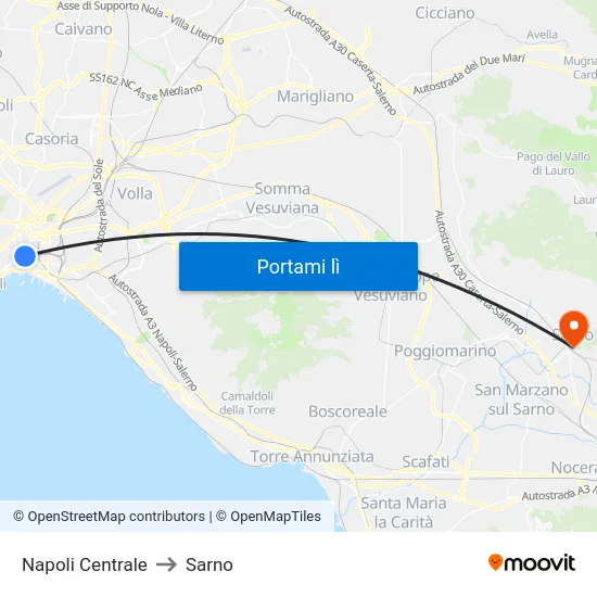 Napoli Centrale to Sarno map