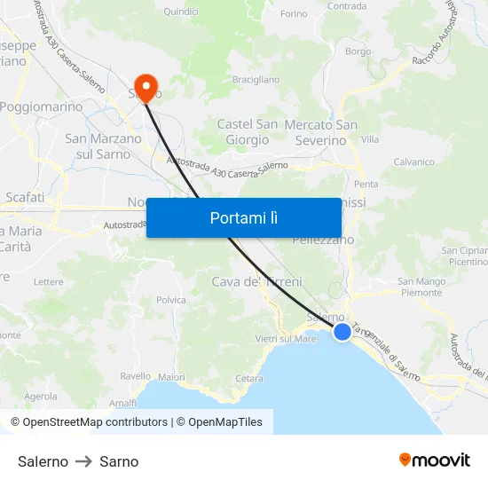 Salerno to Sarno map