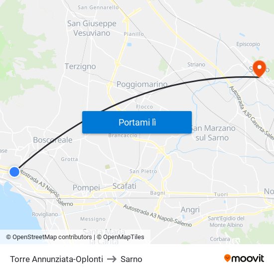 Torre Annunziata-Oplonti to Sarno map