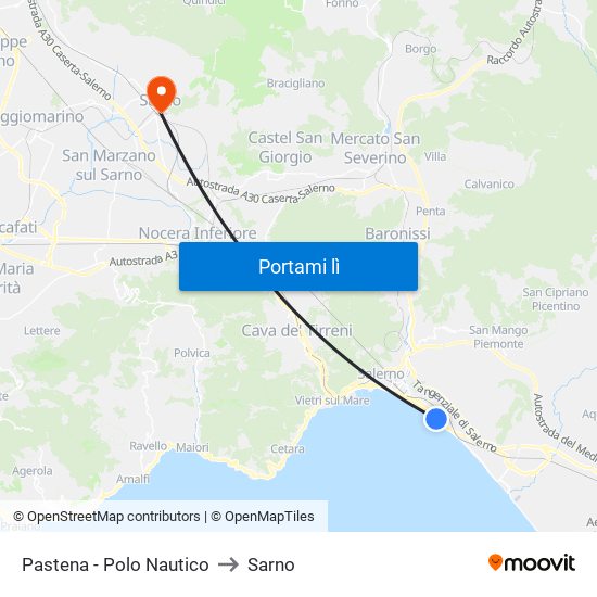Pastena  - Polo Nautico to Sarno map