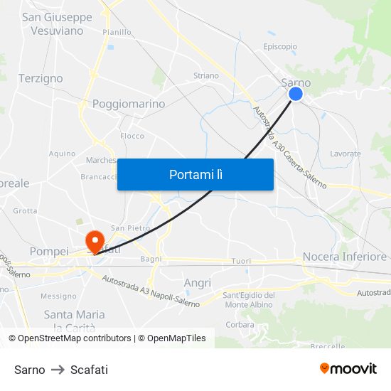 Sarno to Scafati map