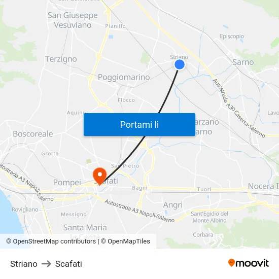 Striano to Scafati map