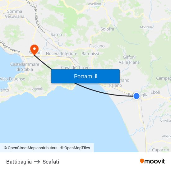 Battipaglia to Scafati map