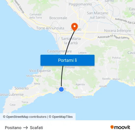 Positano to Scafati map