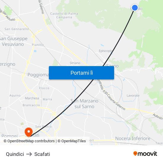 Quindici to Scafati map