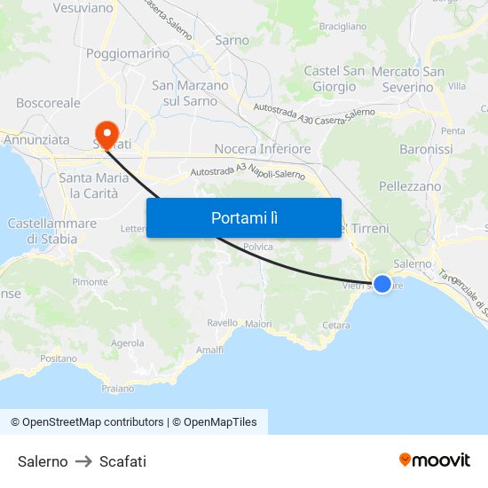 Salerno to Scafati map