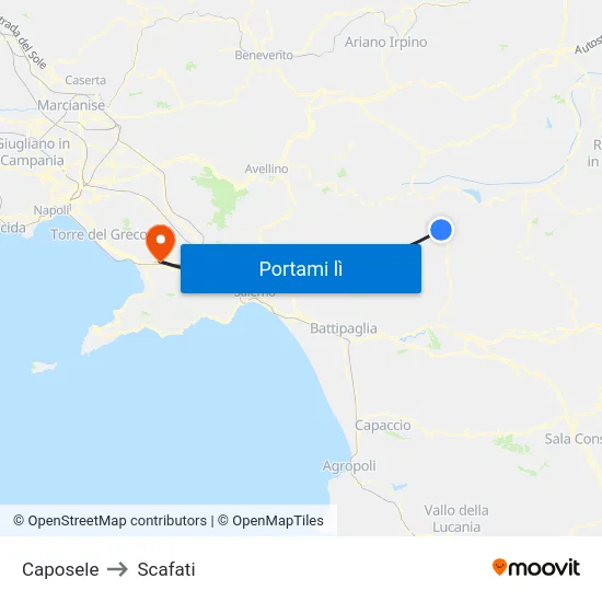 Caposele to Scafati map