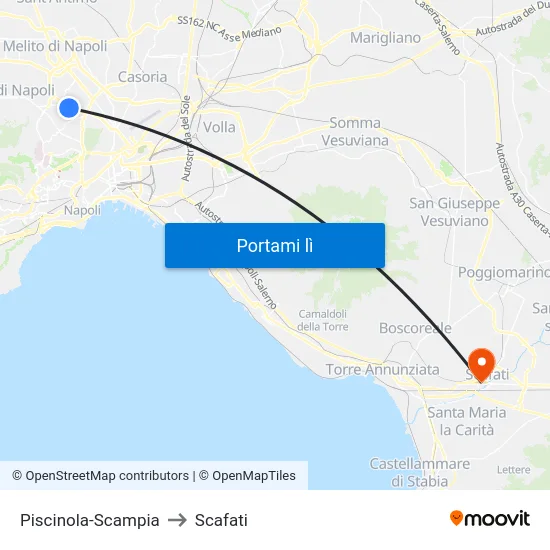 Piscinola-Scampia to Scafati map